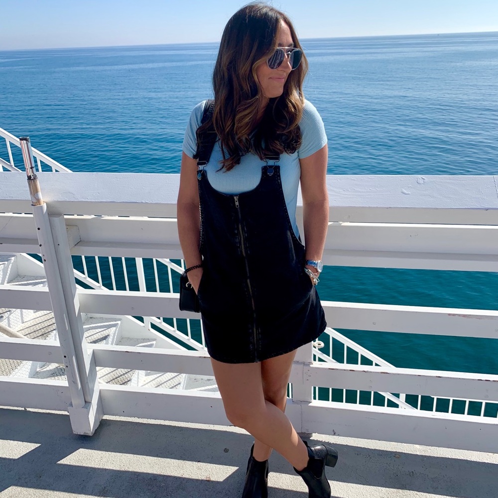 Black denim overall dress